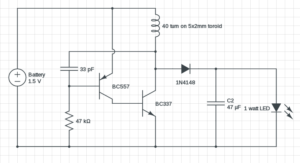 1 watt LED driver circuit 1.5V input, Modified Joule thief – Circuits DIY